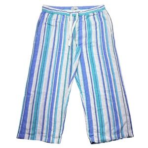 DASH Striped Linen Blend Pants Beachy Resort Casual Drawstring Crop Sz M Fit 31"